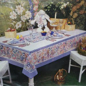 BARDWIL LINENS Easter Tablecloth Bunny Hop 52" x 70" Oblong Permanent Press